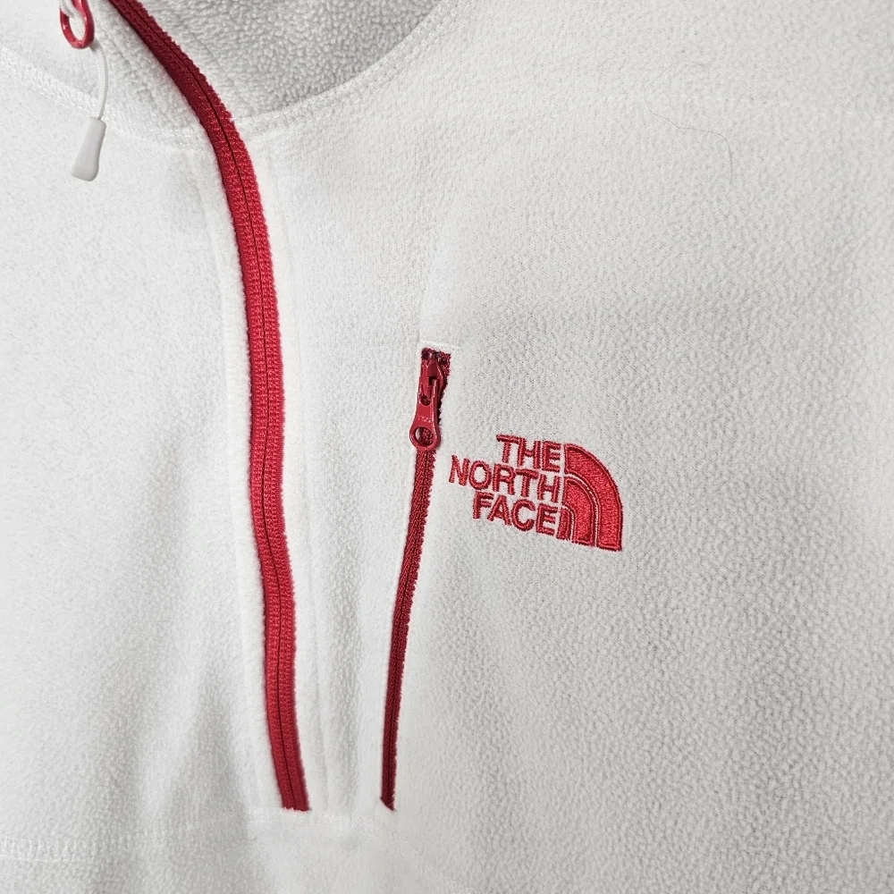 The North Face Men's White Quarter Zip Fleece Pullover Red Trim Size Small